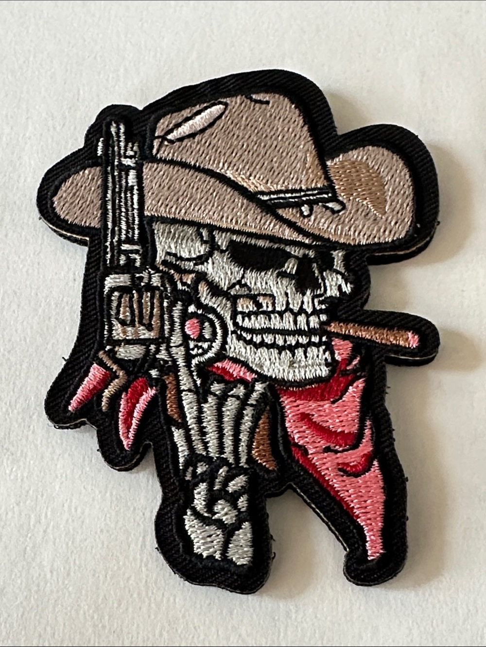 Cowboy Skull Embroidered Patch - Tan, Red, Black